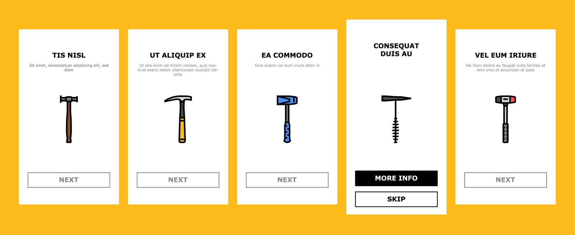 hammer tool construction onboarding icons set vector