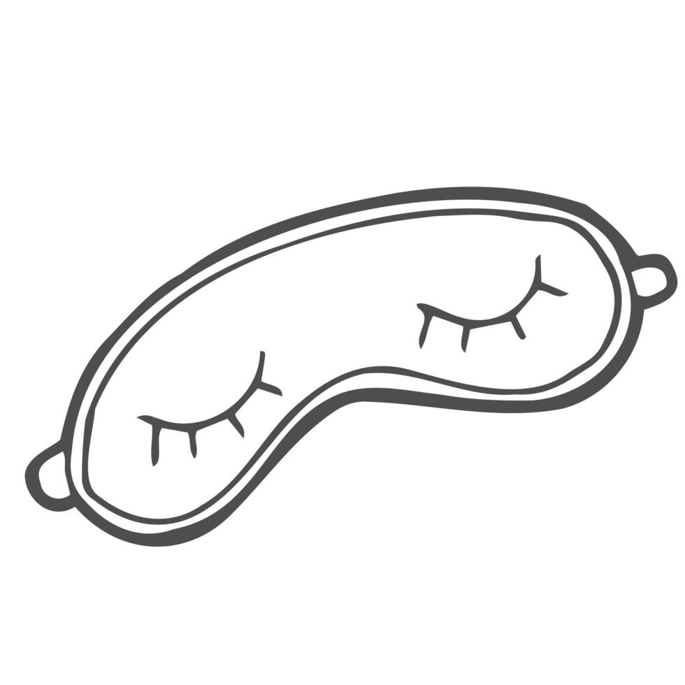 Hand drawn fashion illustration sleeping mask with close eyes. Creative ink art work. Actual cozy vector drawing