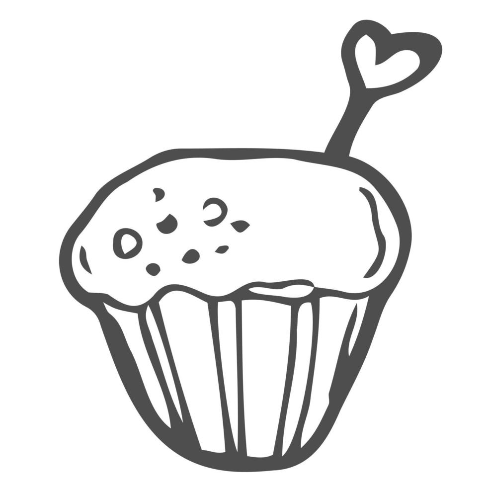 Vector illustration muffin isolated on white background. Sketch art, hand drawn. Vector, flat design.