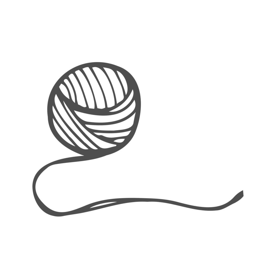 vector drawing in the style of doodle. a ball of yarn for knitting. a ball of woolen thread is a symbol of needlework, hobby, knitting and crocheting