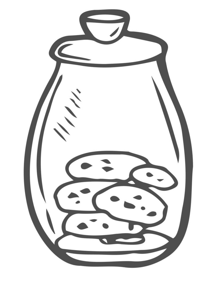 Hand drawn illustration glass jar and cookies. Creative ink art work. Actual vector drawing bake