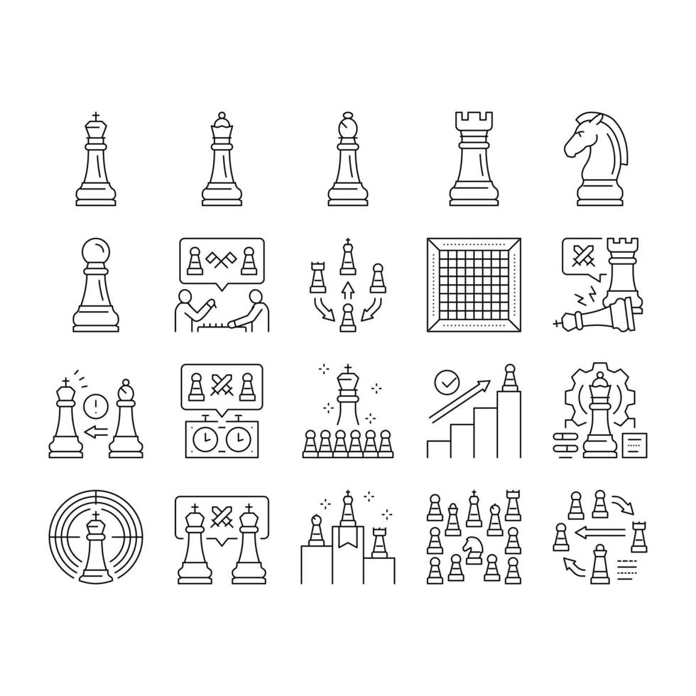 ajedrez estrategia inteligente juego figura iconos conjunto vector