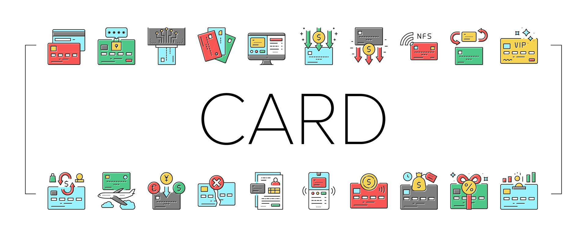 Plastic Card Payment Collection Icons Set Vector