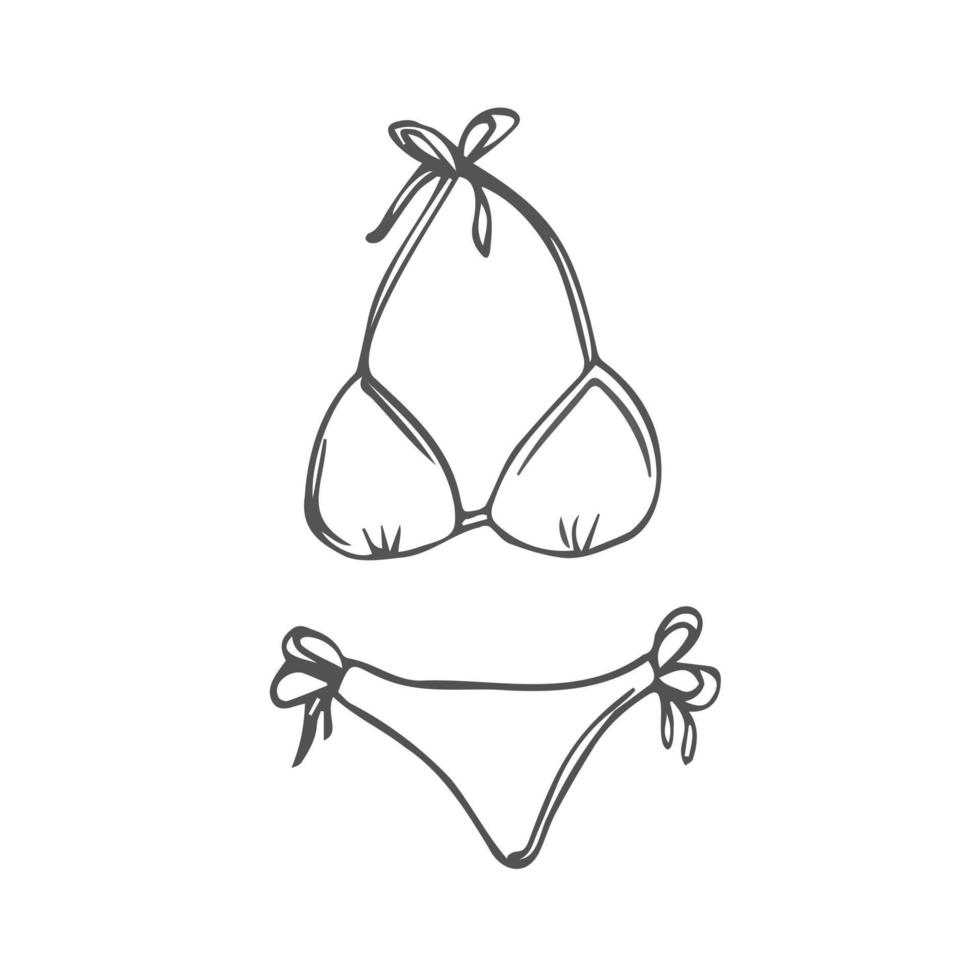 Doodle Beach Bikini sketch in vector. Summer swimwear icon isolated vector