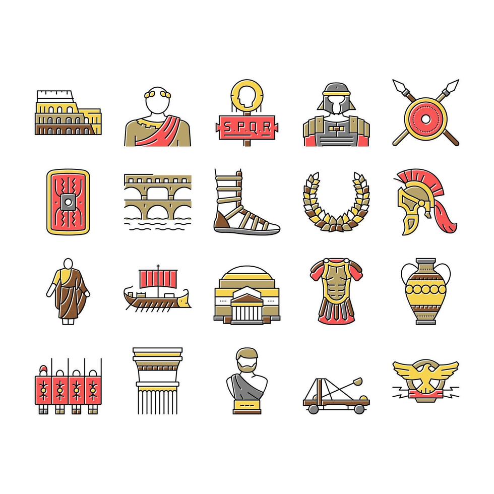 conjunto de iconos de historia antigua de roma antigua vector
