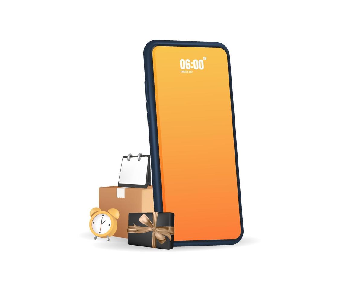 3D Online shopping on application. Empty Mobile smart phone with shopping app. vector