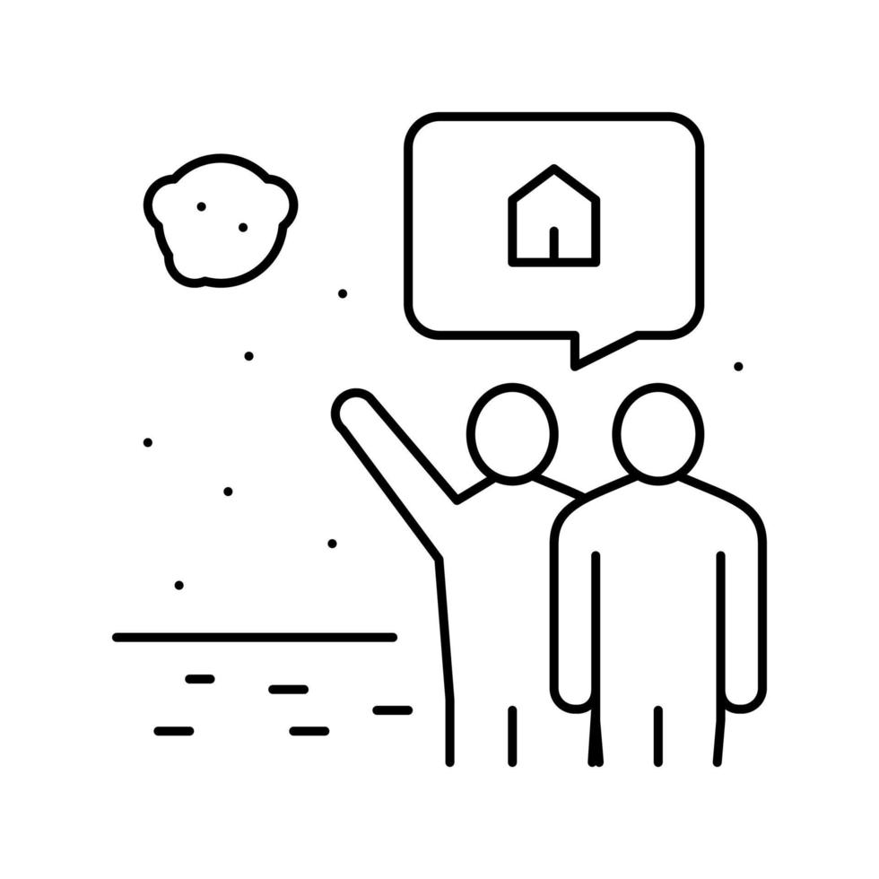 human showing space house in sky line icon vector illustration