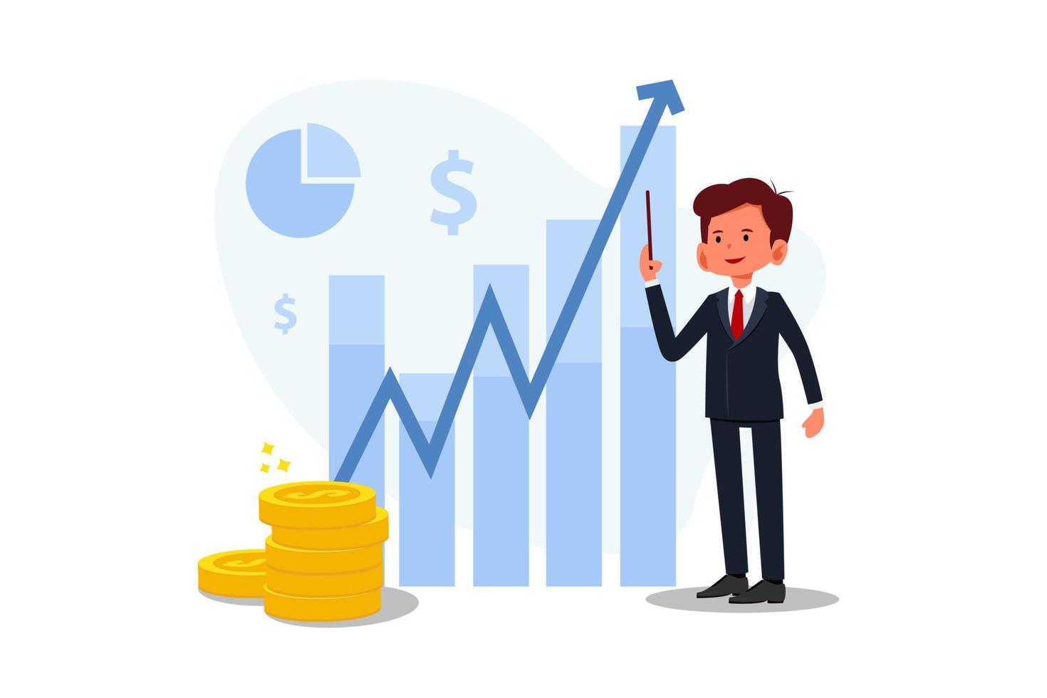ilustración vectorial de dibujos animados del hombre de pie con gráfico de crecimiento. vector