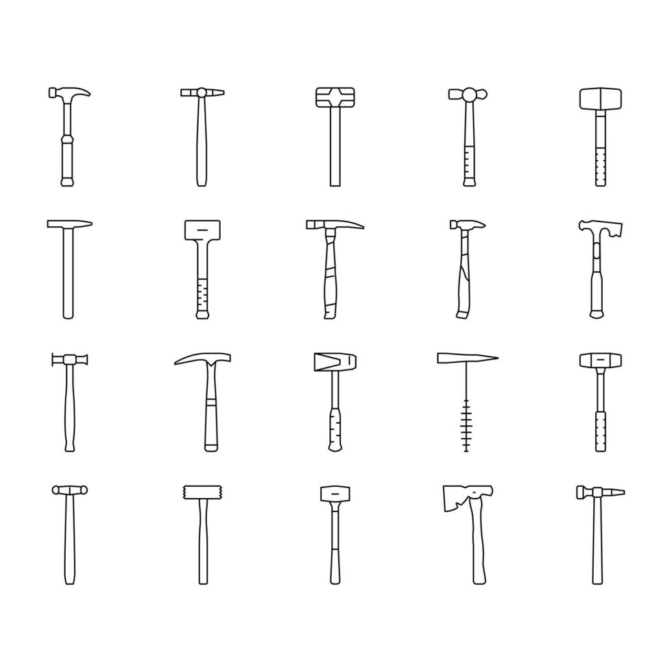 hammer tool construction icons set vector