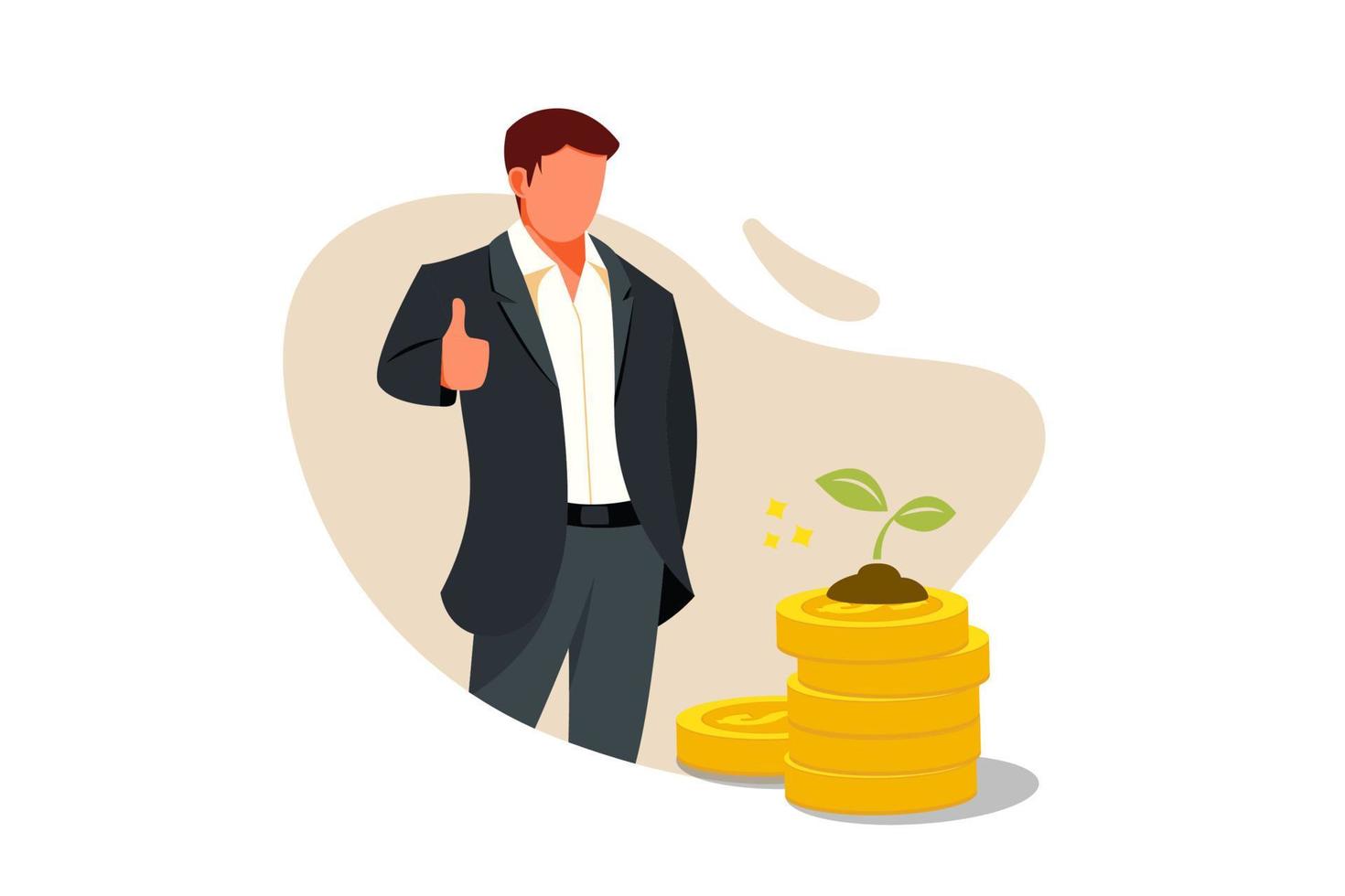 Man cartoon character shows gesture cool with two thumbs up vector