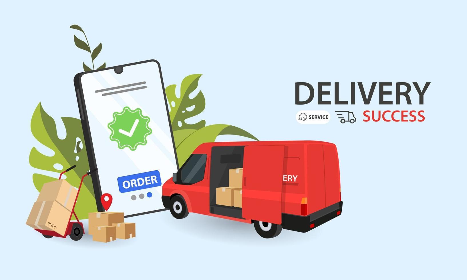 Online delivery phone concept. Fast respond delivery package shipping on mobile. vector