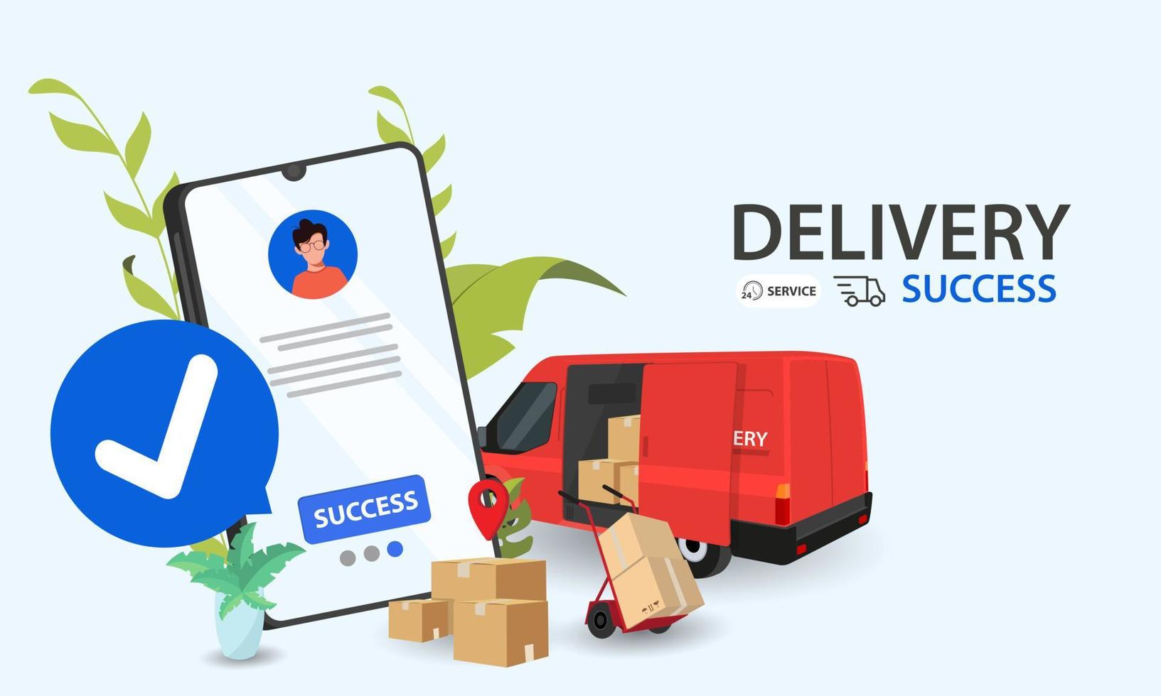 Online delivery phone concept. Fast respond delivery package shipping on mobile vector