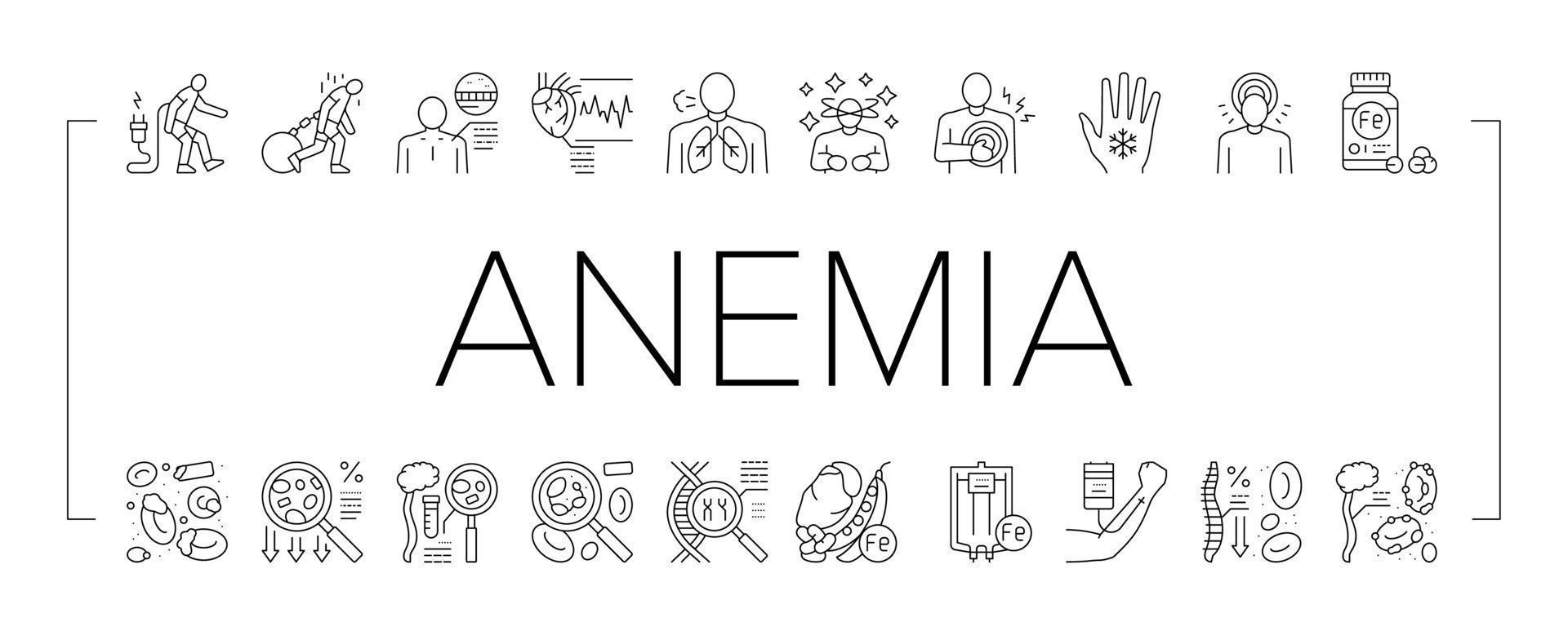 Anemia Patient Health Problem Icons Set Vector