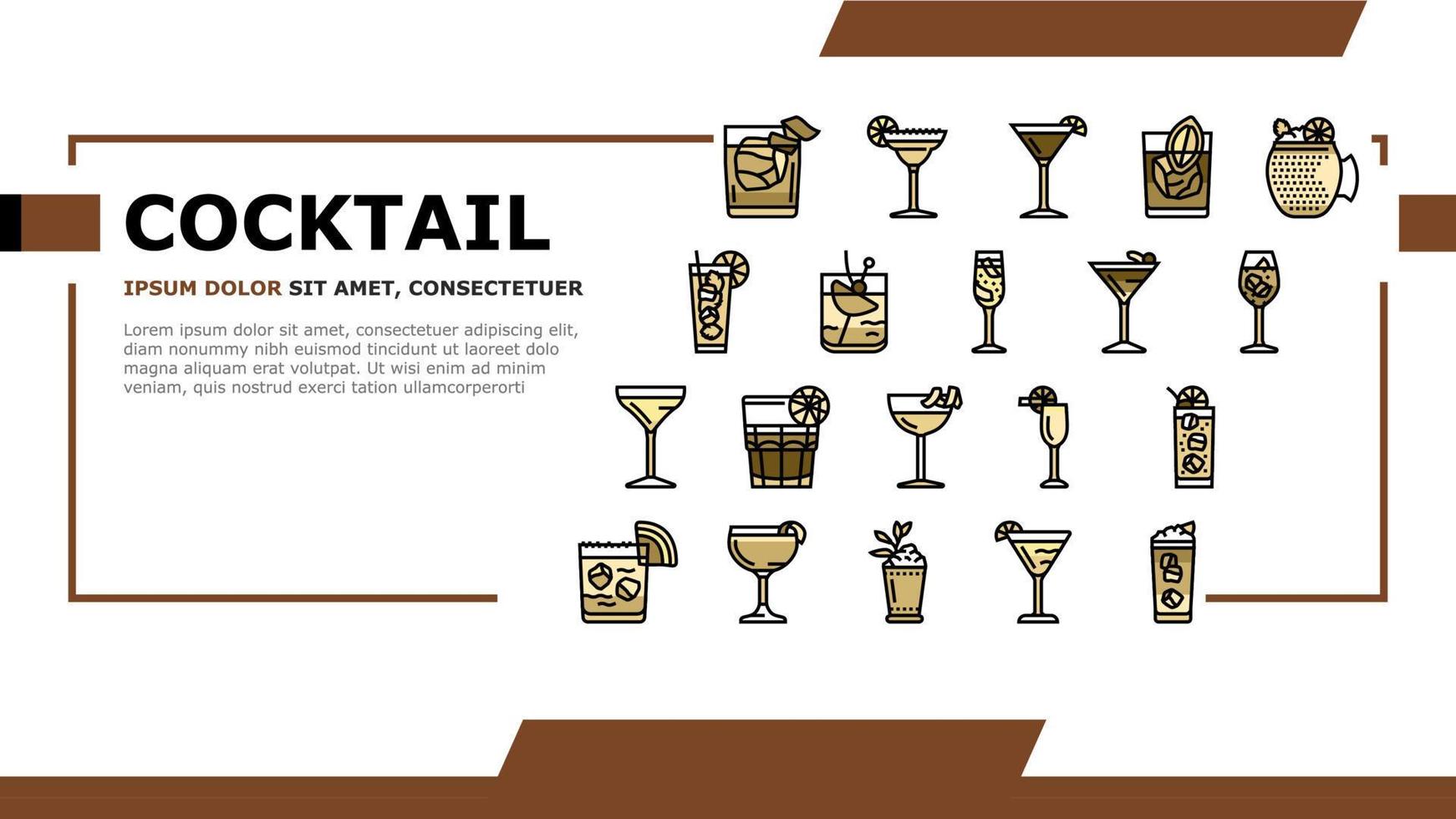 vector de encabezado de aterrizaje de barra de alcohol de bebida de copa de cóctel