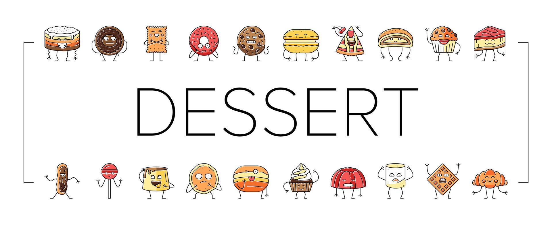 dessert character food cake icons set vector