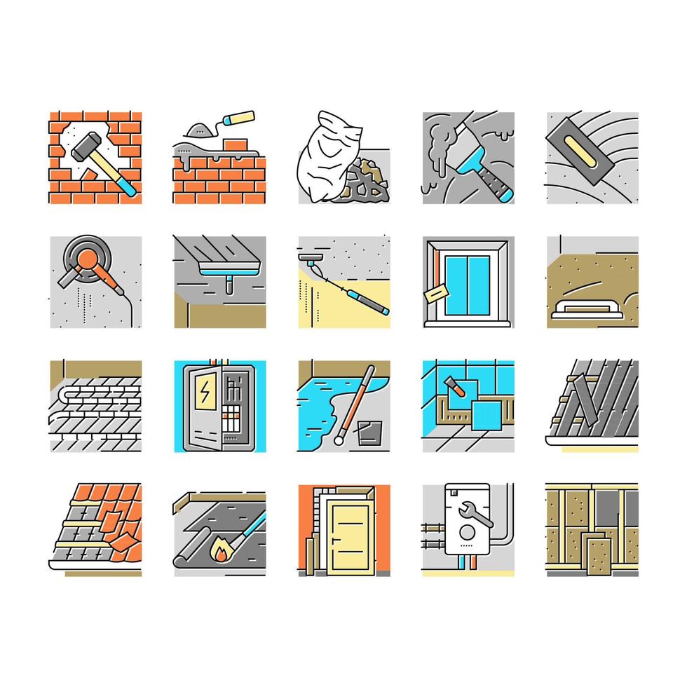 construcción, grúa, casa, trabajo, iconos, conjunto, vector