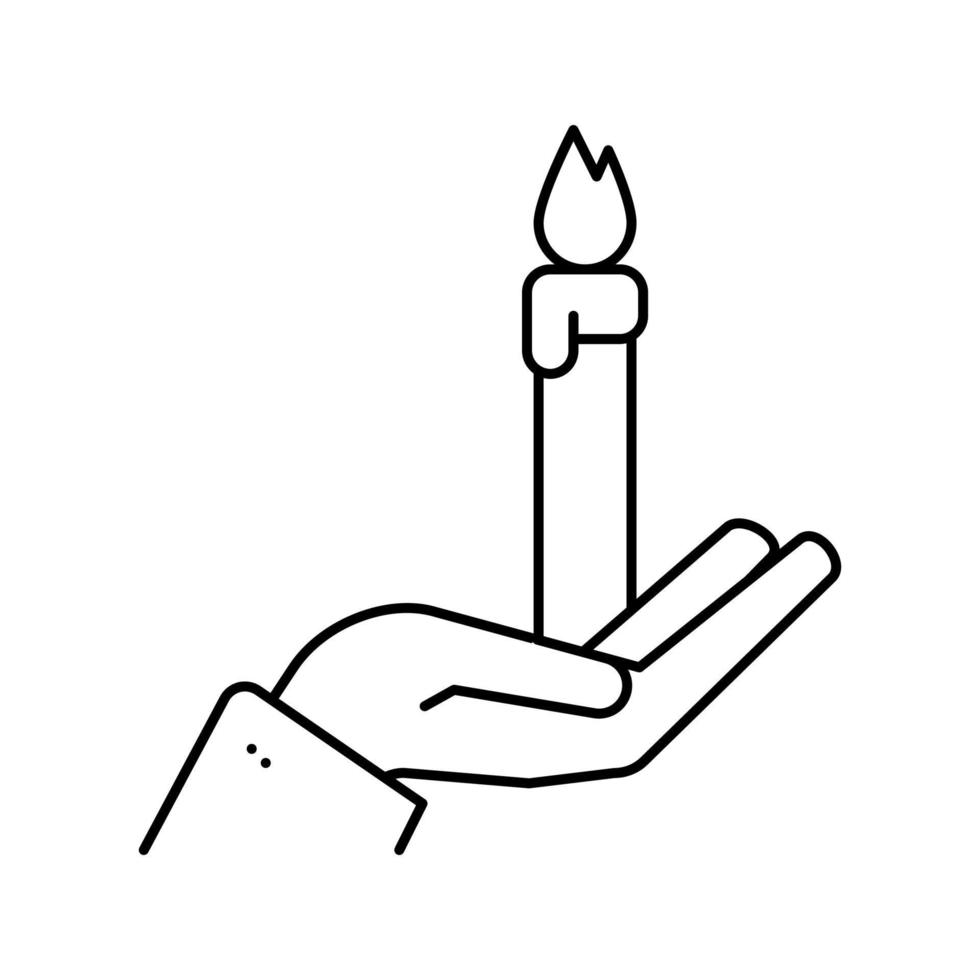 mano sosteniendo vela ardiente línea icono vector ilustración aislada