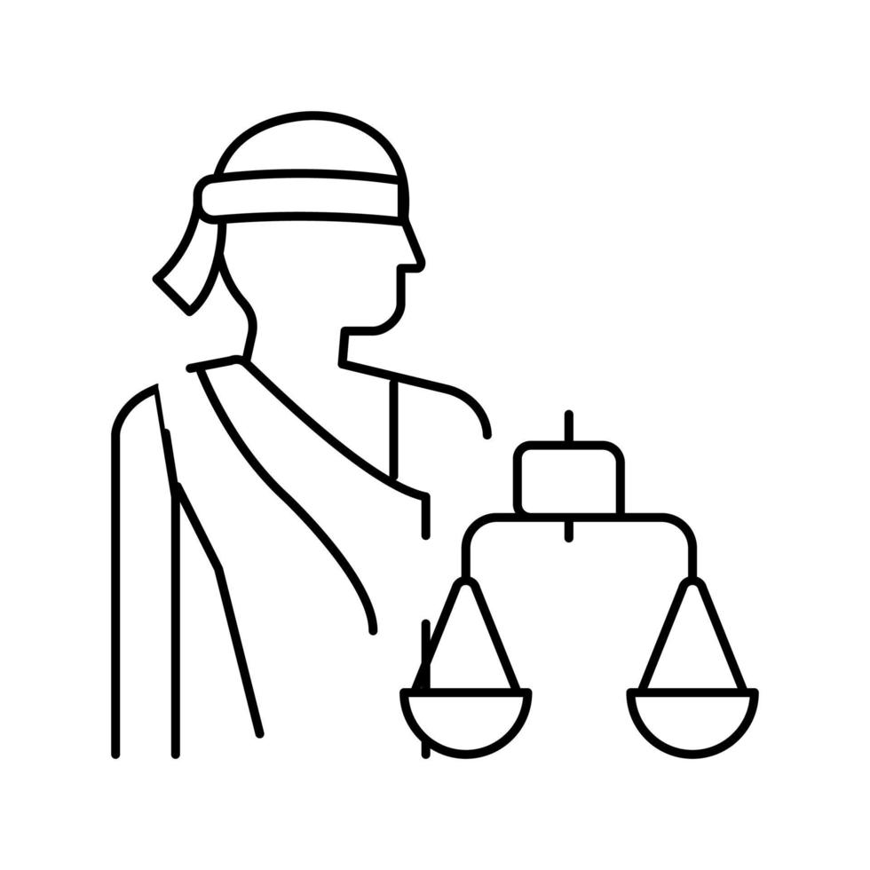 justitia ley línea icono vector ilustración