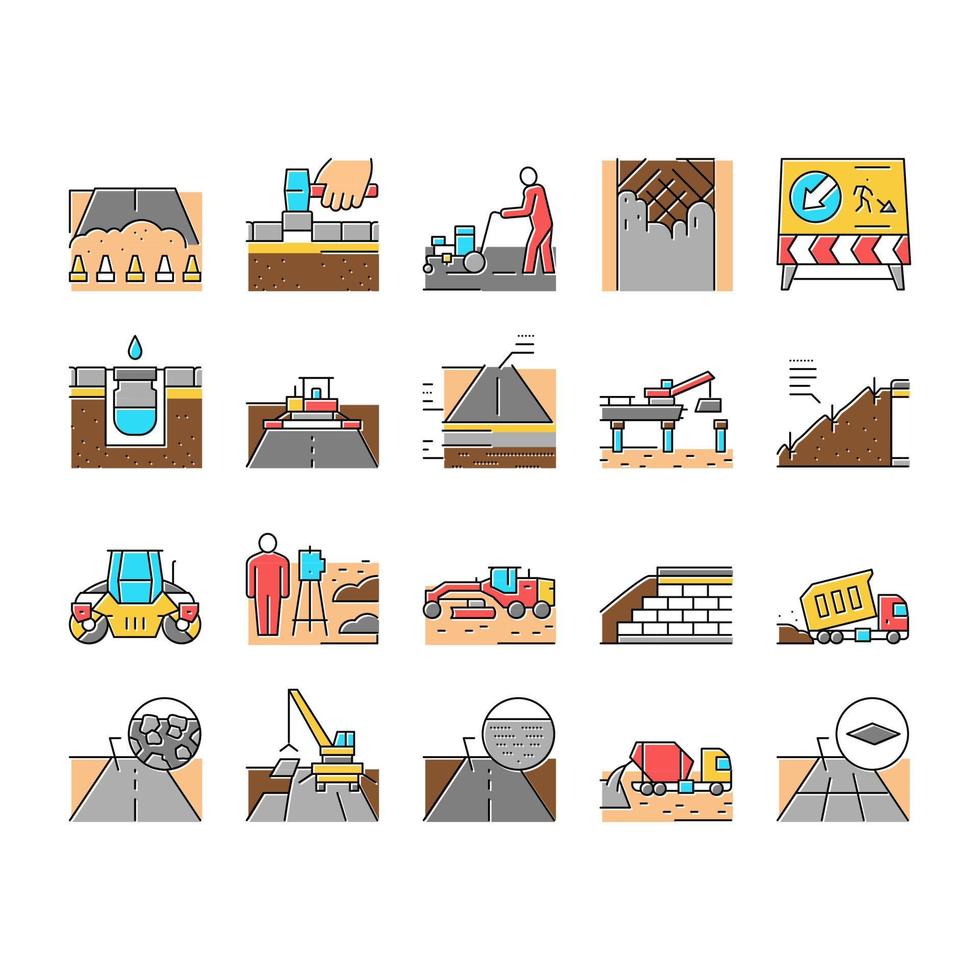 Road Construction Collection Icons Set Vector