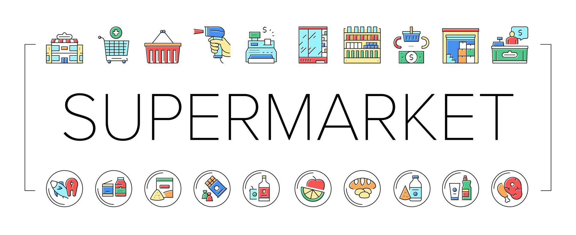 Supermarket Store Collection Icons Set Vector Illustrations