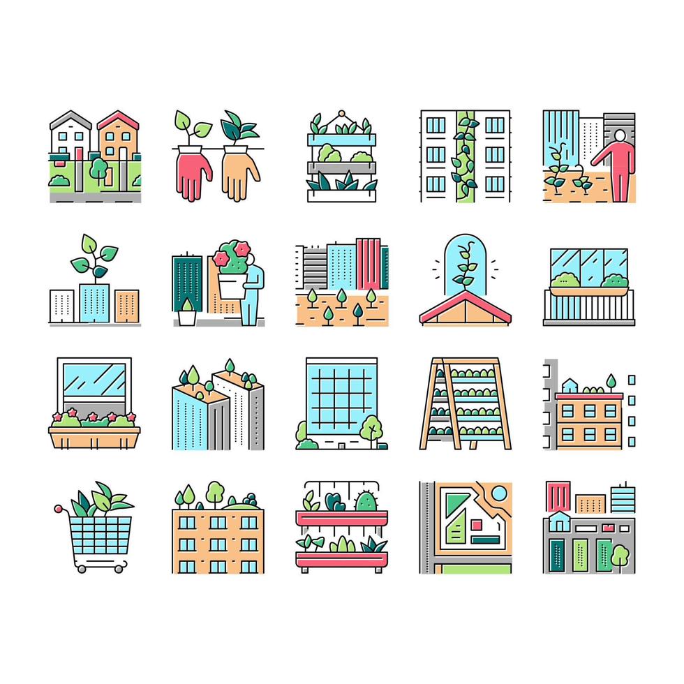 Urban Gardening Eco Collection Icons Set Vector