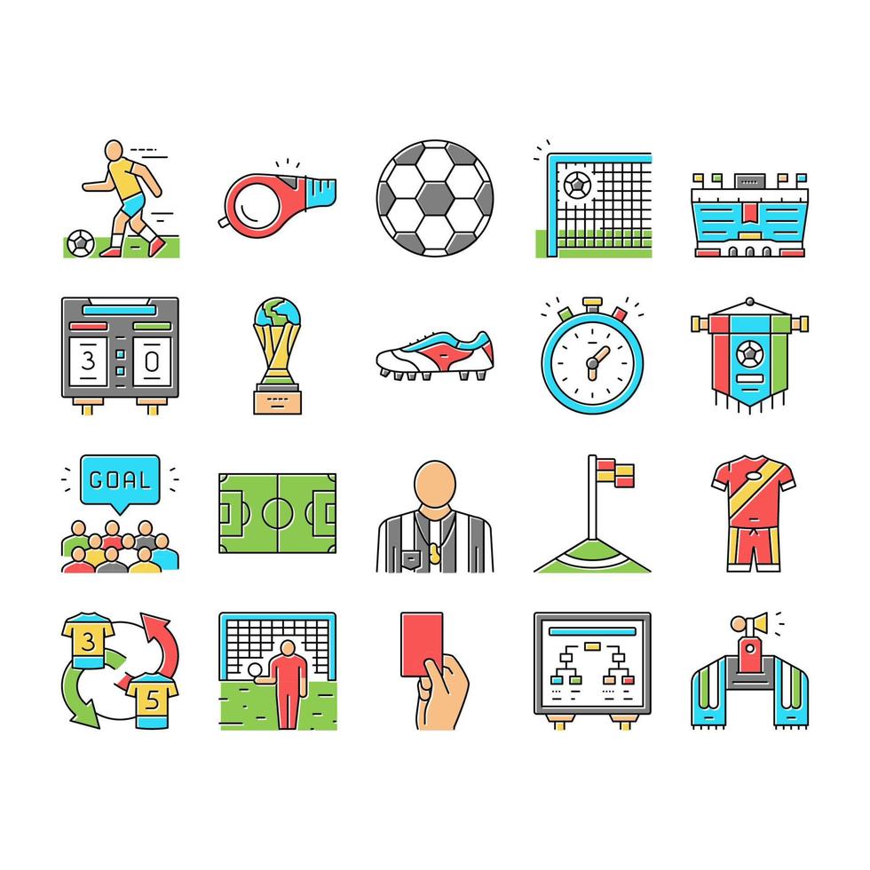 Soccer Team Sport Game On Stadium Icons Set Vector