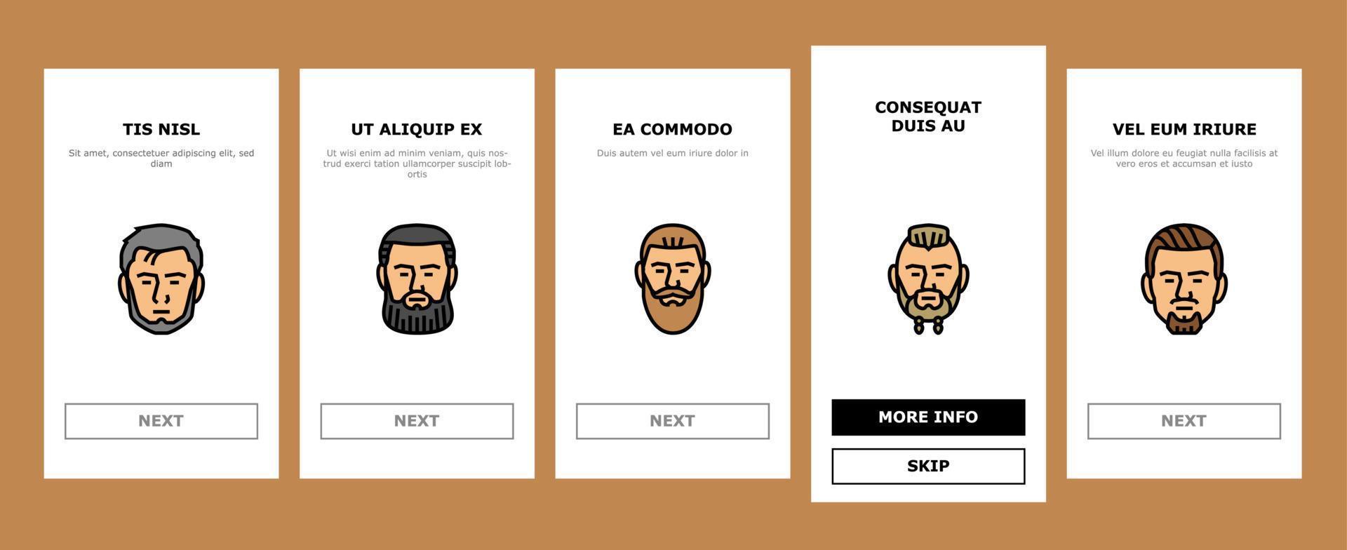 beard hair style face male onboarding icons set vector