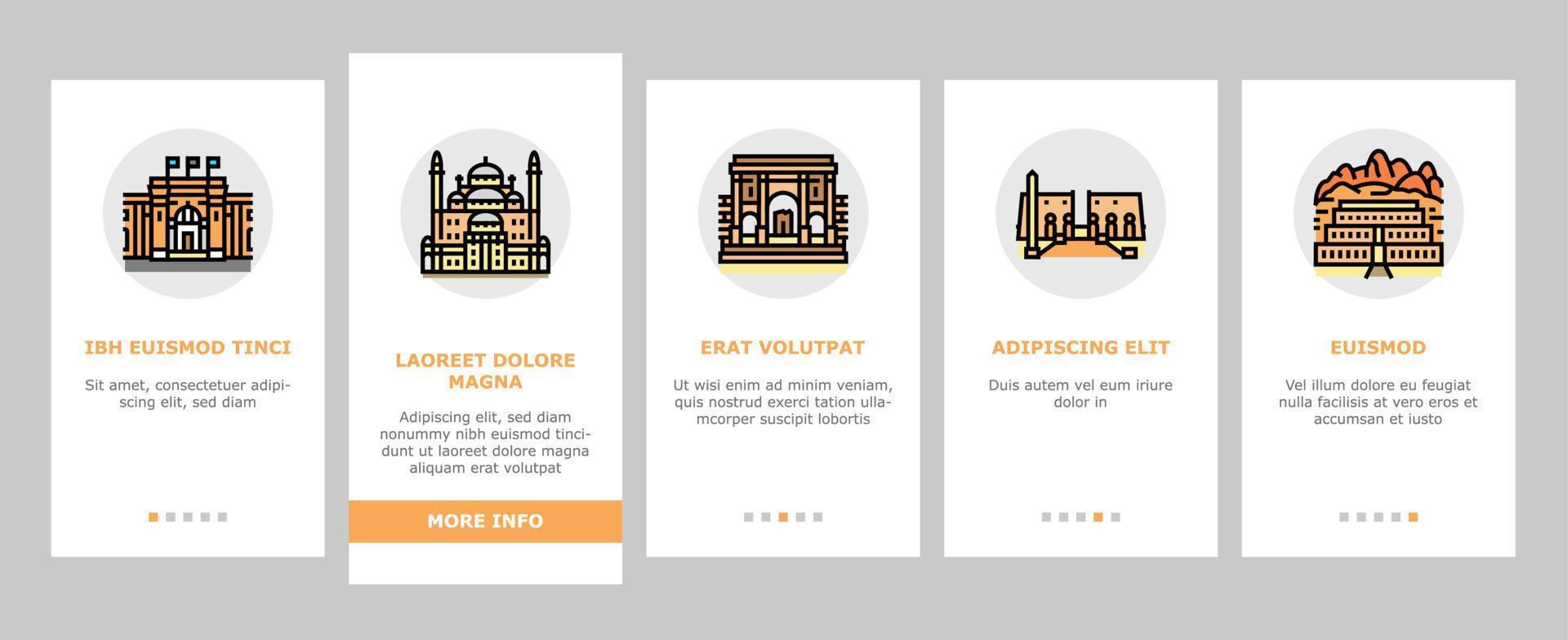 Africa Continent Nation Treasure onboarding icons set vector