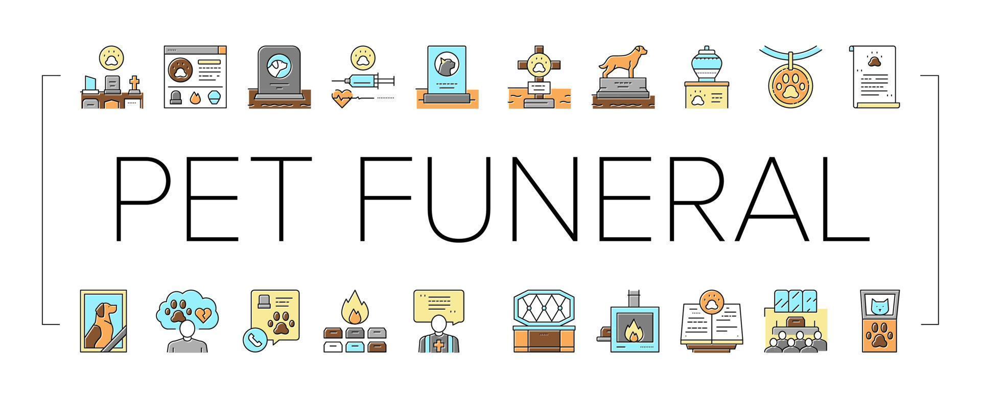 Pet Funeral Cemetery Collection Icons Set Vector