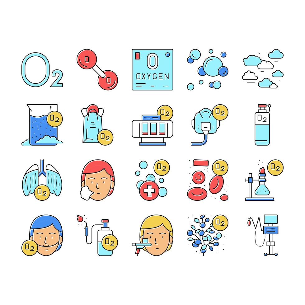 conjunto de iconos de colección química de oxígeno o2 vector