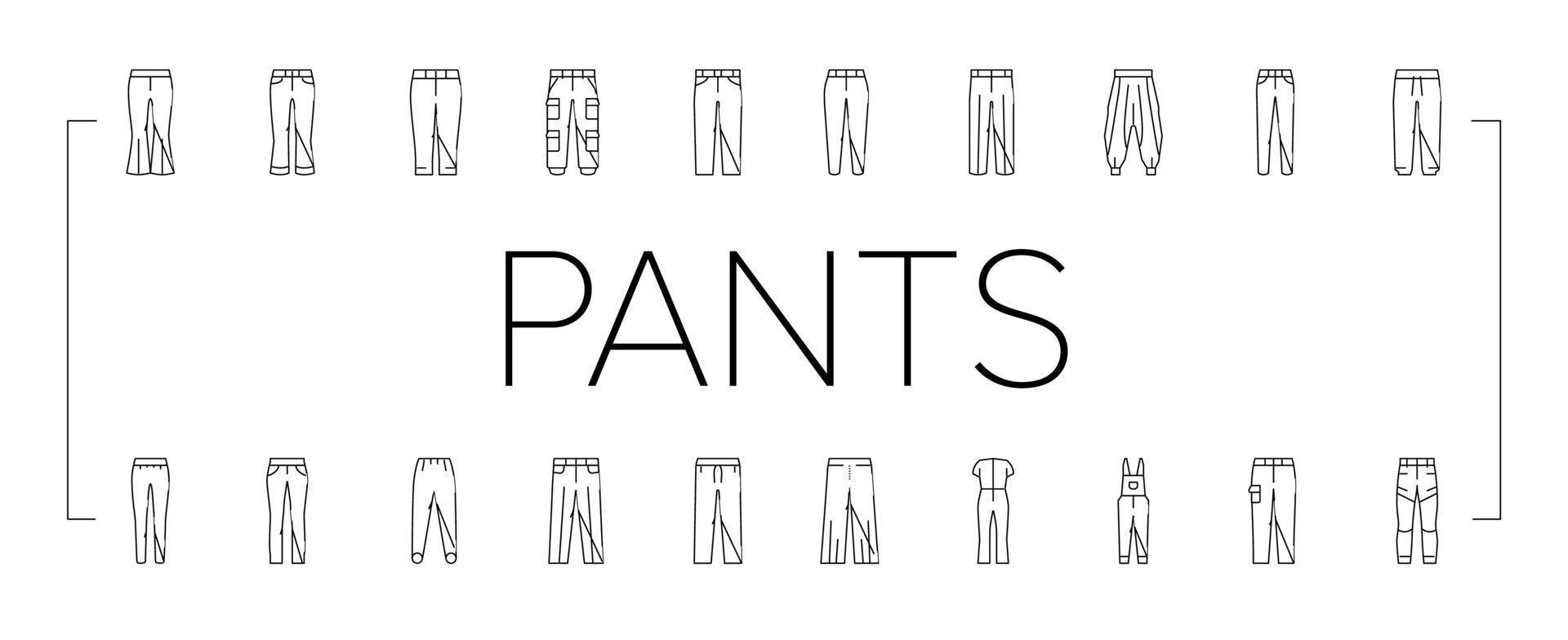 pants fashion clothes apparel icons set vector