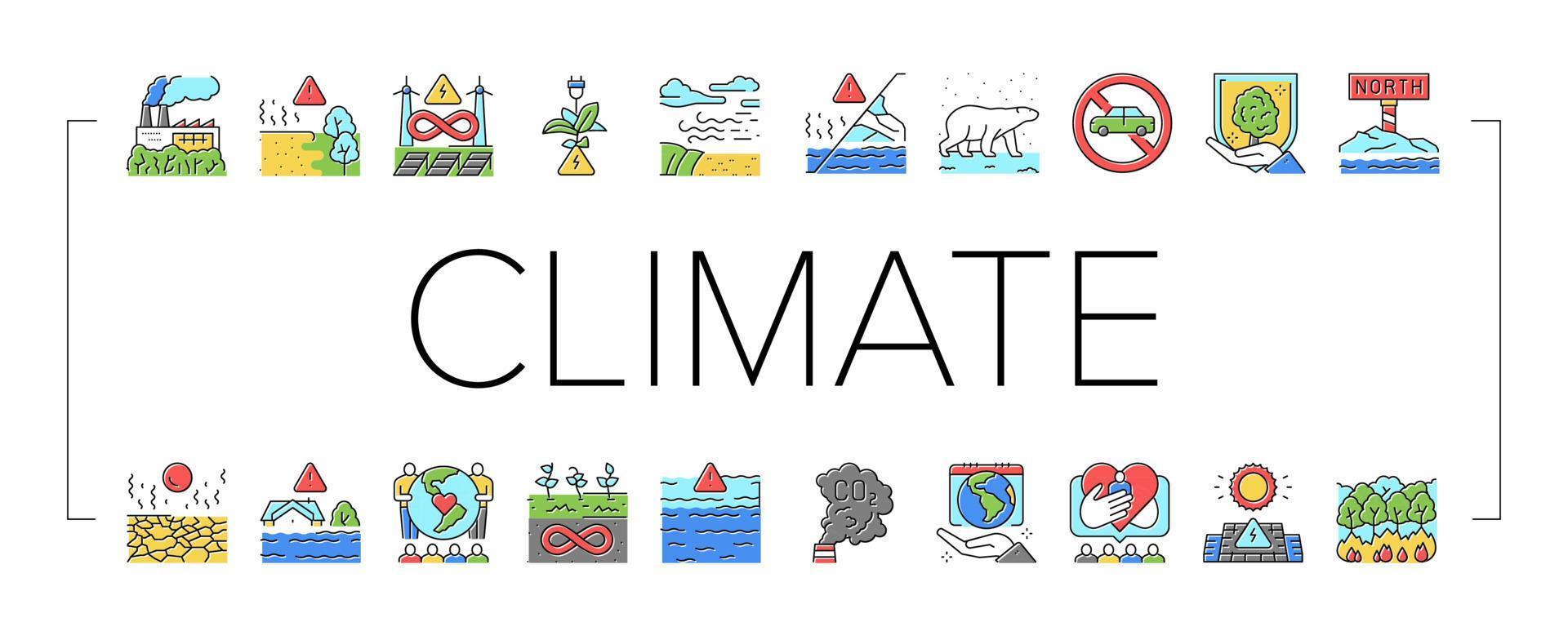 Climate Change And Eco Problem Icons Set Vector