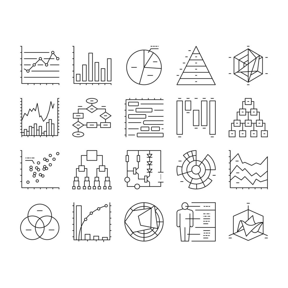 Graph For Analyzing And Research Icons Set Vector