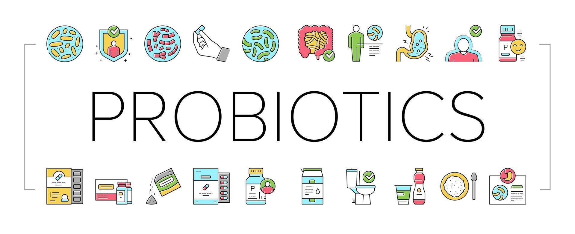 Probiotics Bacterium Collection Icons Set Vector