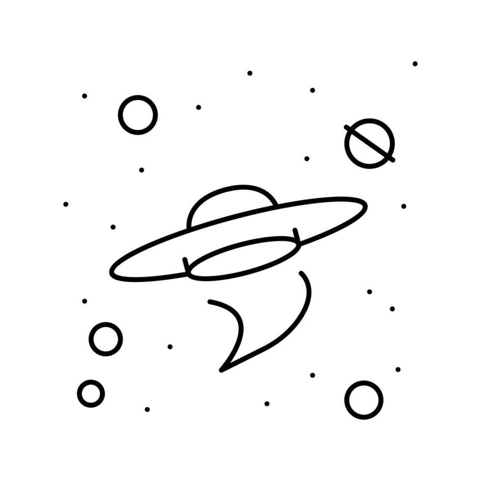 flying saucer alien in galaxy line icon vector illustration