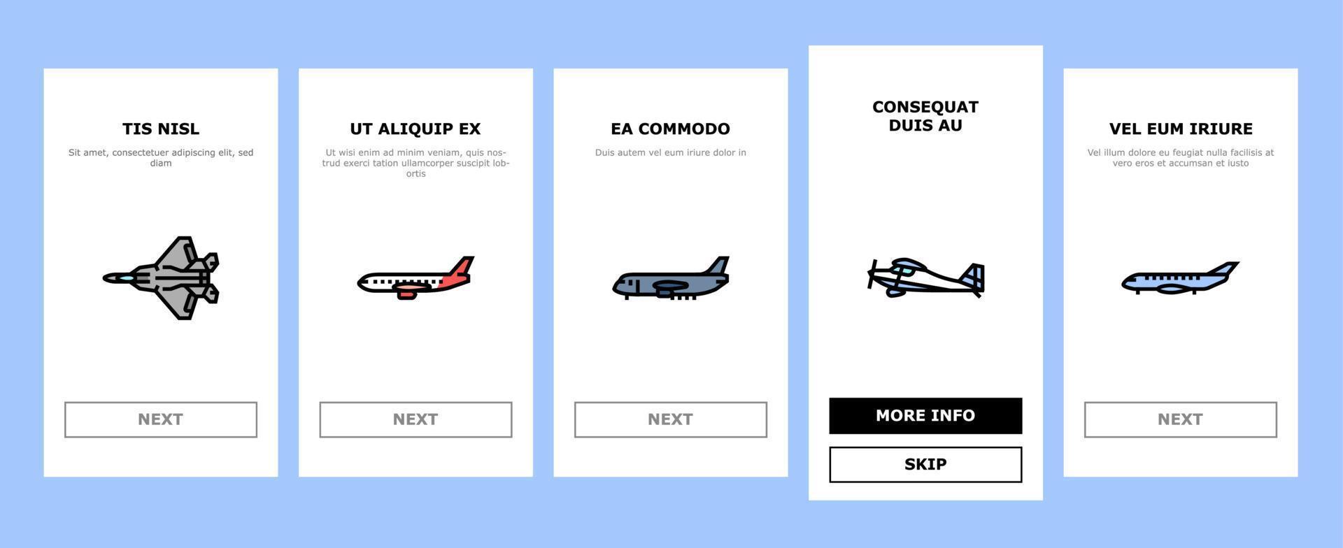 airplane aircraft plane travel onboarding icons set vector