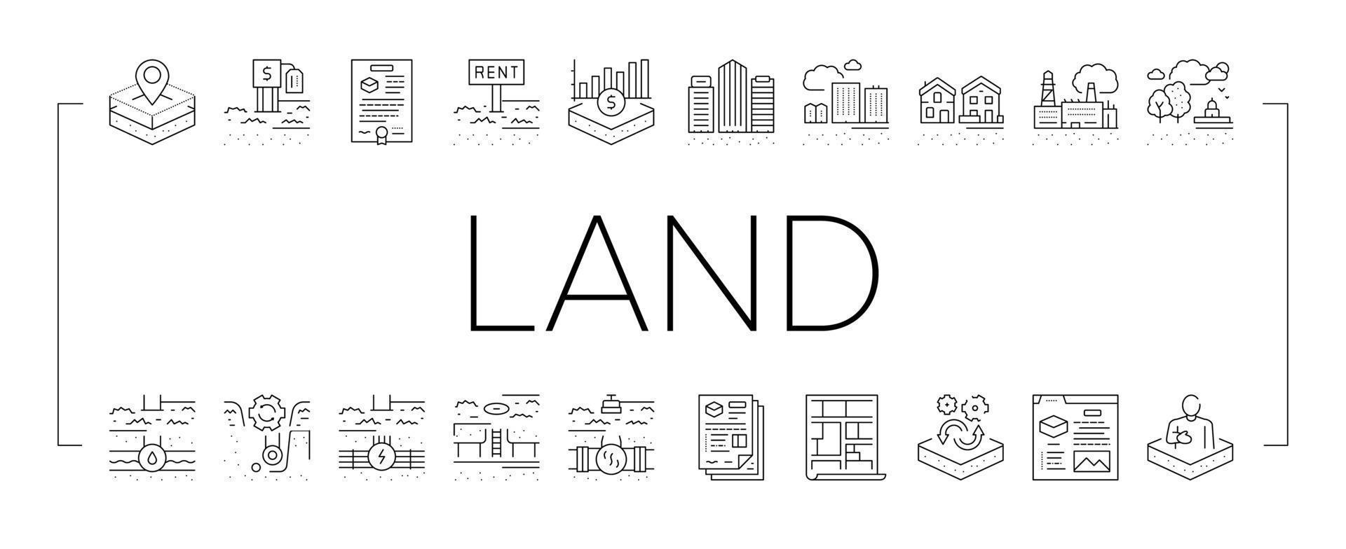 Land Property Business Collection Icons Set Vector