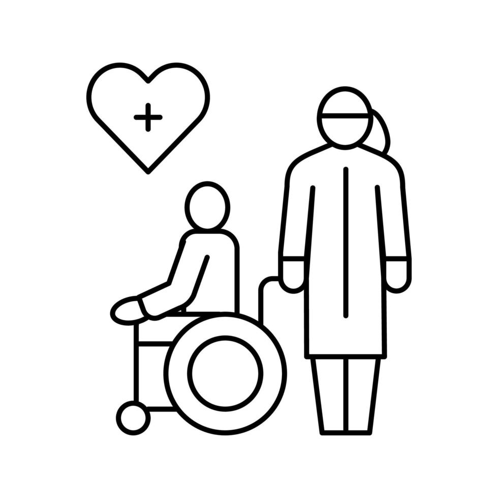 ayudar y cuidar a las personas discapacitadas en el vector del icono de la línea del hogar