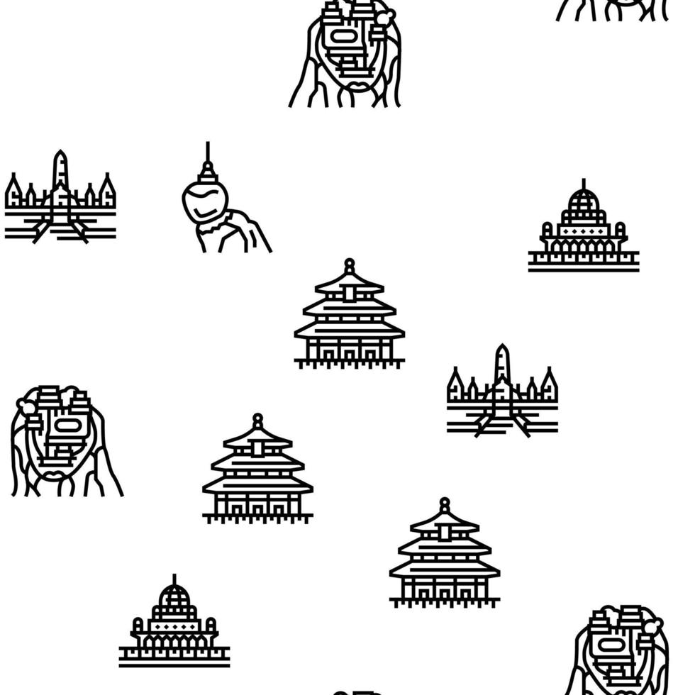 Asia Building And Land Scape vector seamless pattern