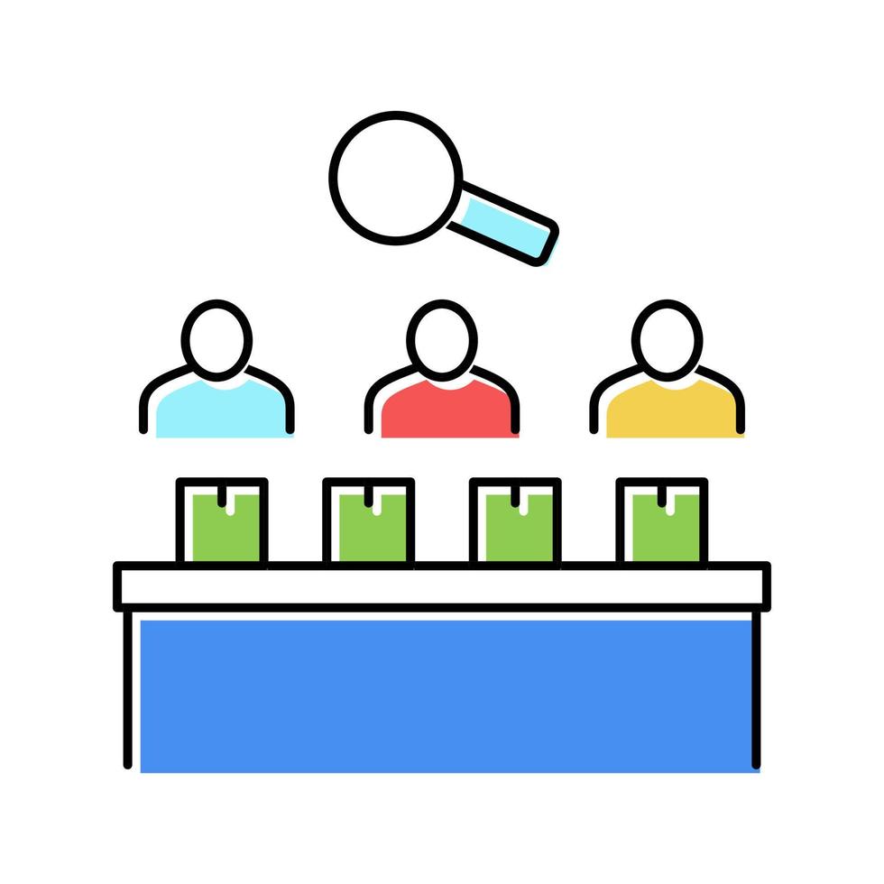 factory employees controlling manufacturing process color icon vector illustration