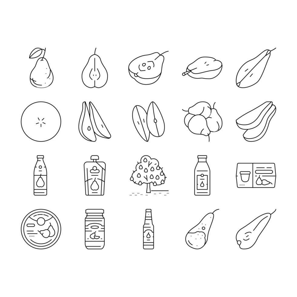 pear fruit green white leaf food icons set vector