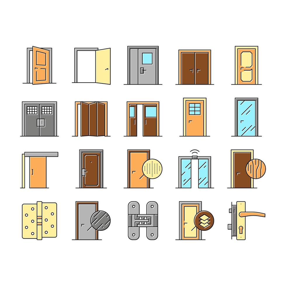 Interior Doors Types Collection Icons Set Vector