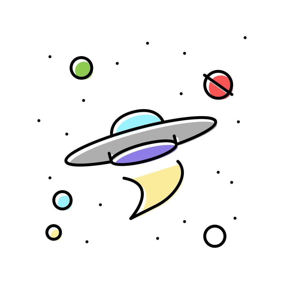 flying saucer alien in galaxy color icon vector illustration