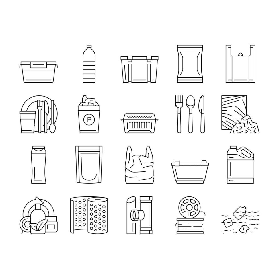 Plastic Accessories And Utensil Icons Set Vector