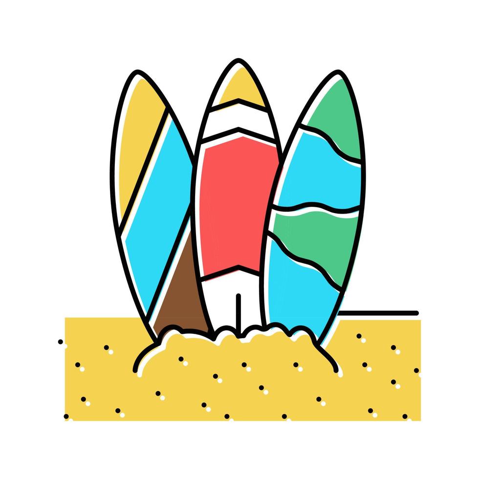 surf board on sand beach color icon vector illustration