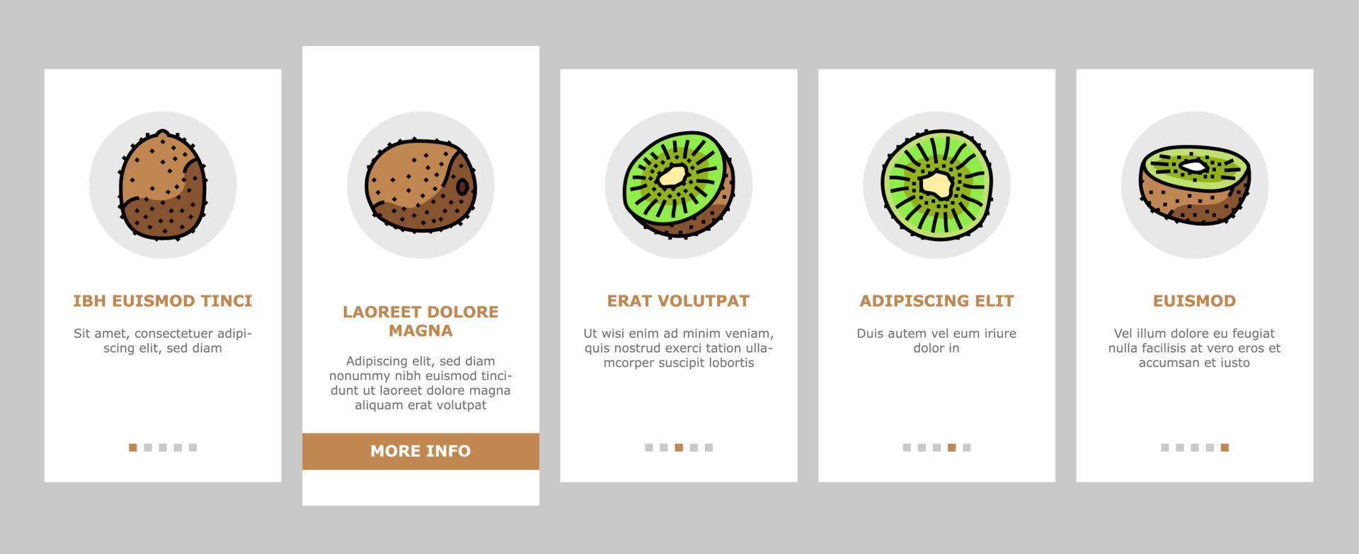 kiwi fruit green fresh slice onboarding icons set vector