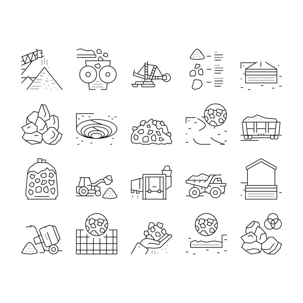 Crushed Stone Mining Collection Icons Set Vector