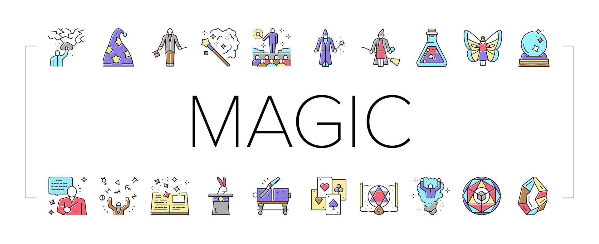 Magic Performing And Accessories Icons Set Vector