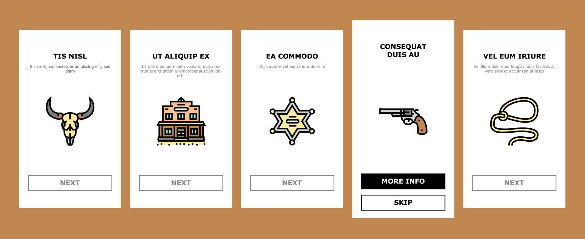Western Cowboy And Sheriff Man onboarding icons set vector