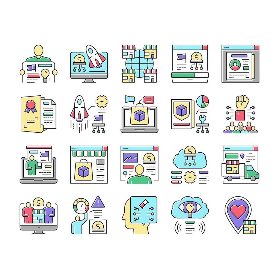 Startup Business Idea Launching Icons Set Vector